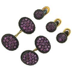 Mario Buccellati Pink Sapphire Gold Cufflinks Studs Set