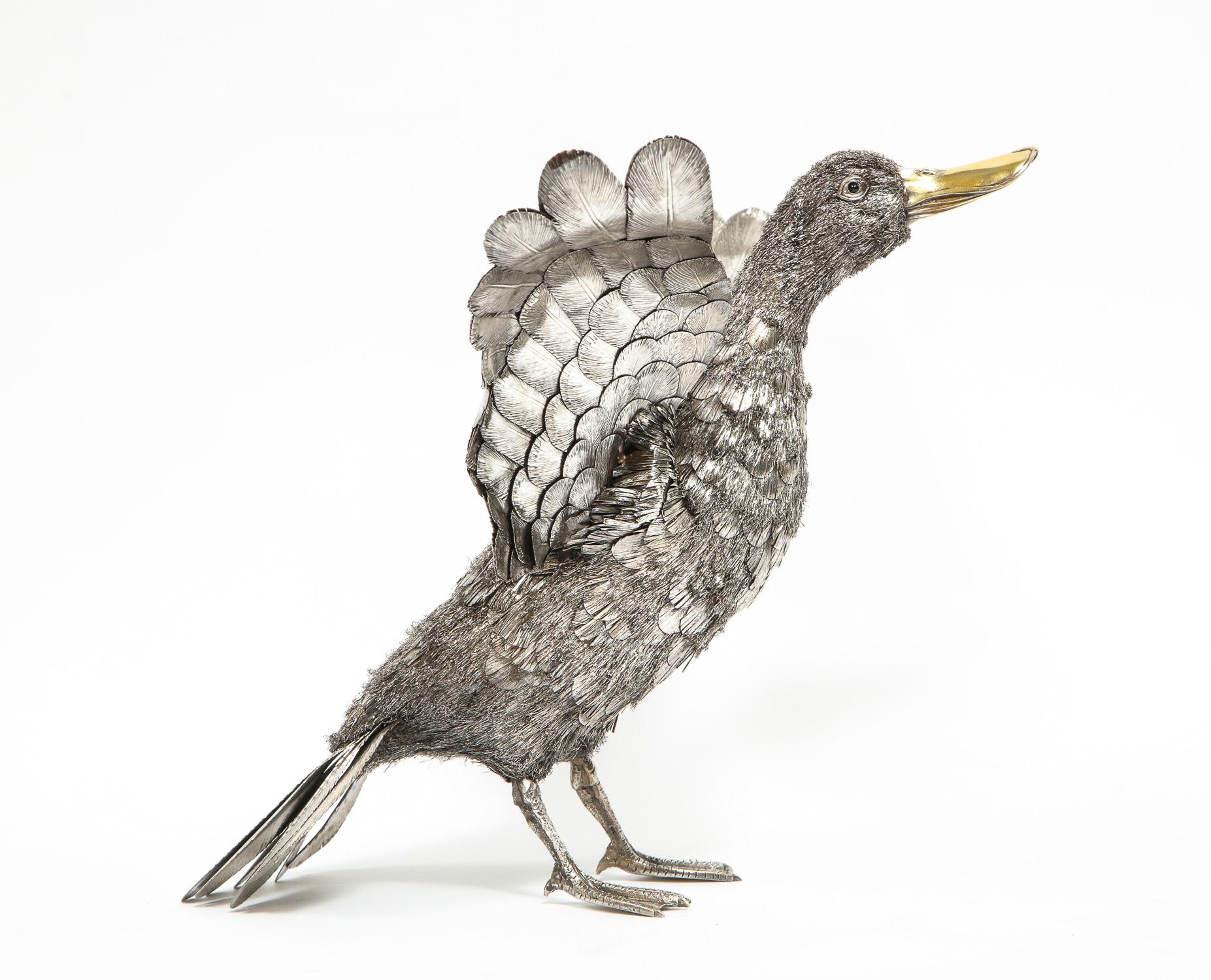 Mario Buccellati, Rare and Exceptional Italian Silver Furry Standing Duck 6