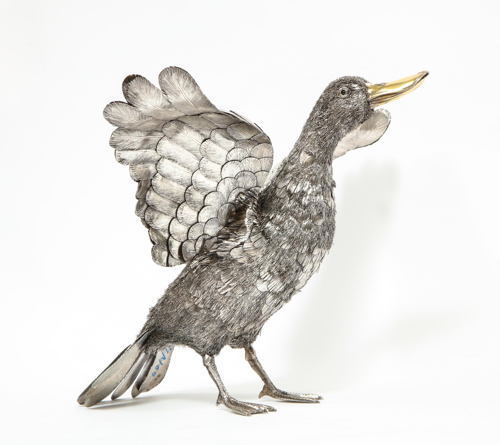 Mario Buccellati, Rare and Exceptional Italian Silver Furry Standing Duck 7