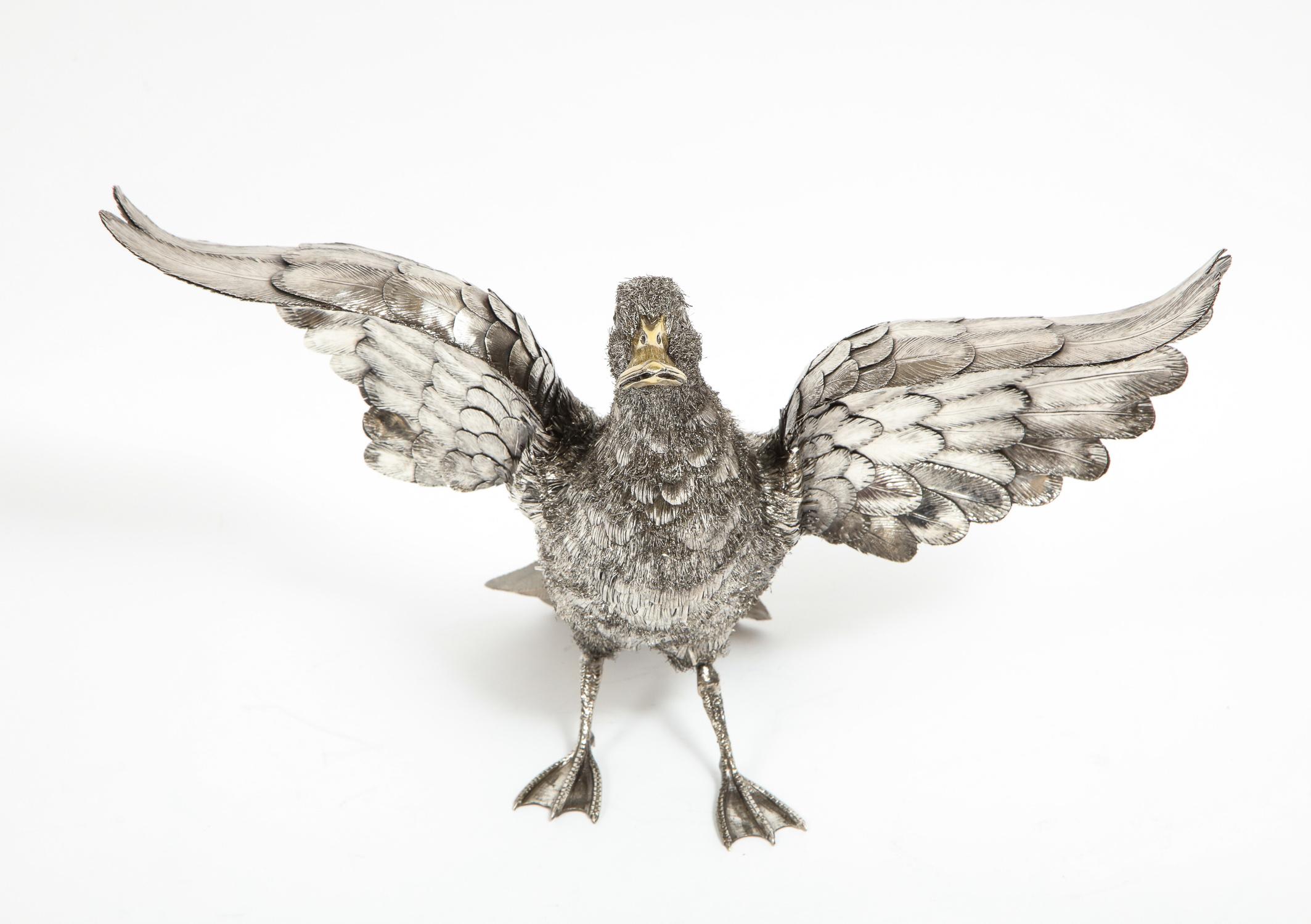 Mario Buccellati, a rare and exceptional Italian silver furry standing duck, 
circa 1970.

Signed M. Buccellati and marked 925.

Measures: 
Height 10 inches 
Width 15 inches
Depth 12 inches

Very fine quality and workmanship.

This is a