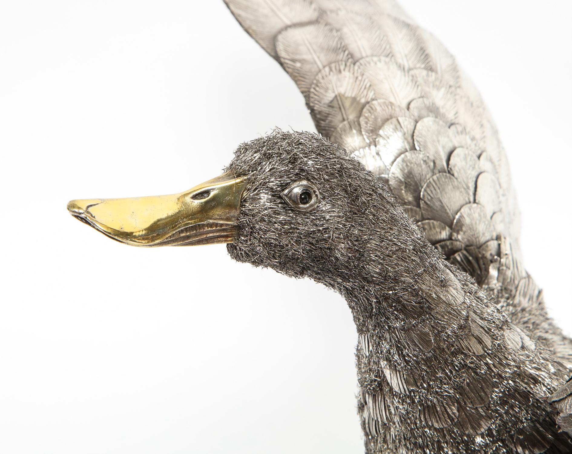 Mario Buccellati, Rare and Exceptional Italian Silver Furry Standing Duck 1