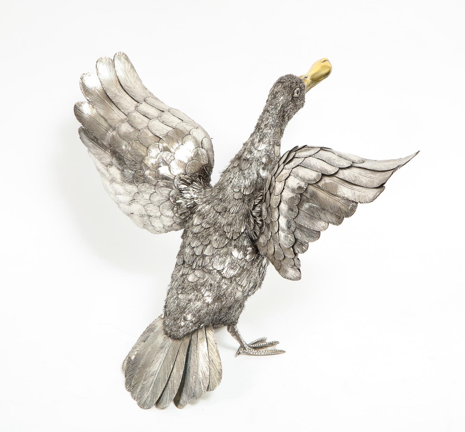 Mario Buccellati, Rare and Exceptional Italian Silver Furry Standing Duck 5