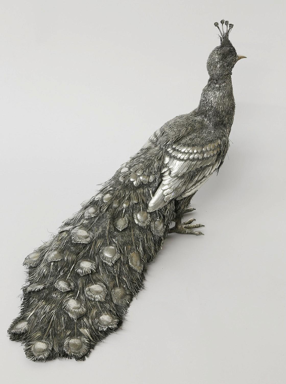 Mario Buccellati, rare and exceptional Italian silver walking peacock, 

circa 1970.
Signed Buccellati Italy.

Measures: Height 17 inches 
Length 22 inches
Width 11 inches.

Very fine quality and workmanship and very large in size.

The only one