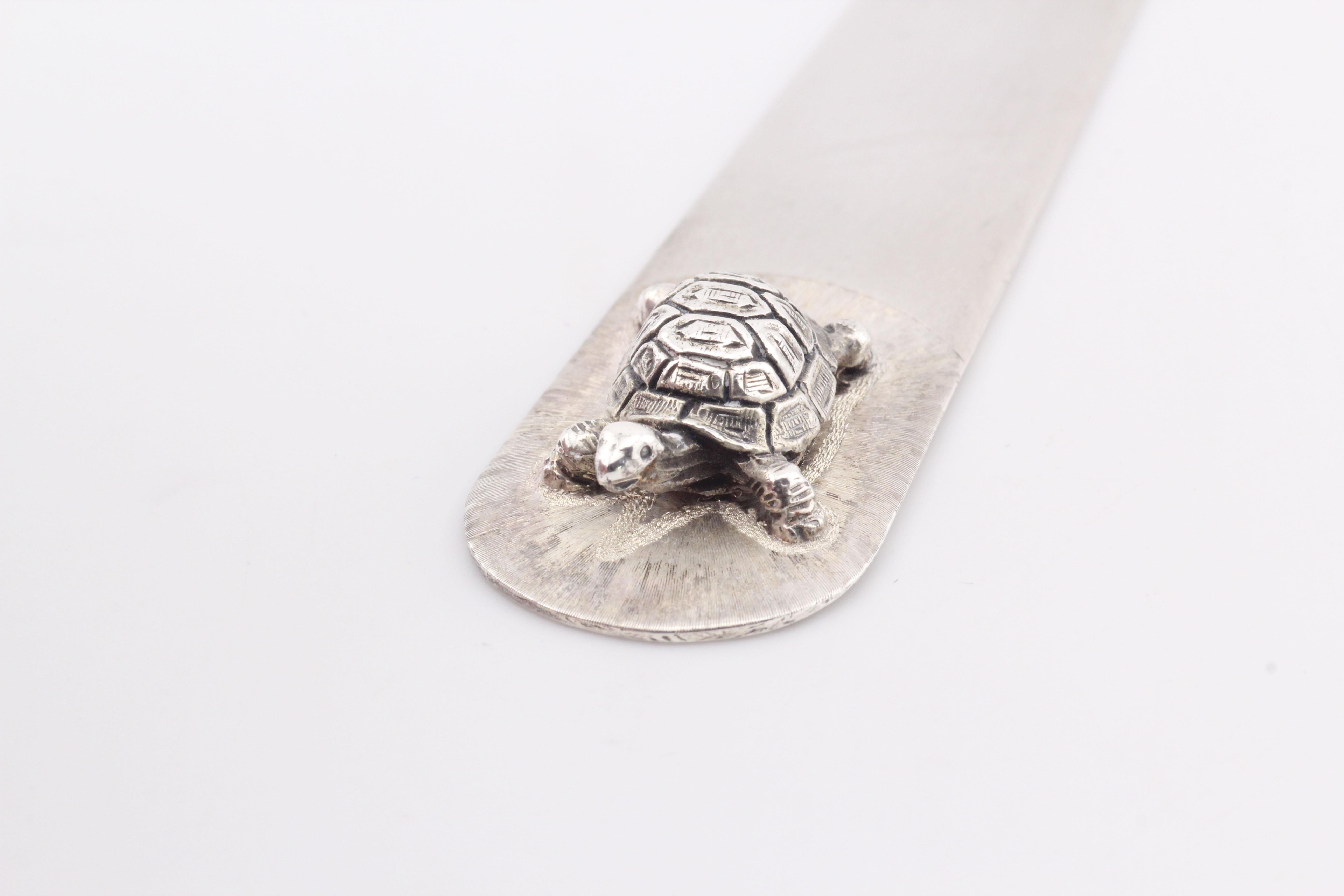 Women's or Men's Mario Buccellati Rare Vintage Sterling Silver Turtle Letter Opener For Sale