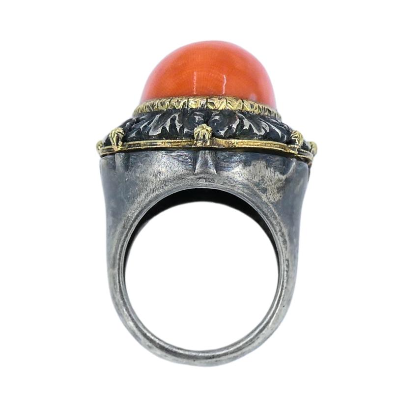 Mario Buccellati Ring Vintage Koralle Silber Gold Estate Jewelry für Damen oder Herren im Angebot