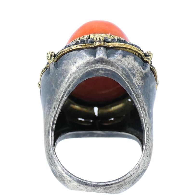 Mario Buccellati Ring Vintage Koralle Silber Gold Estate Jewelry im Angebot 1