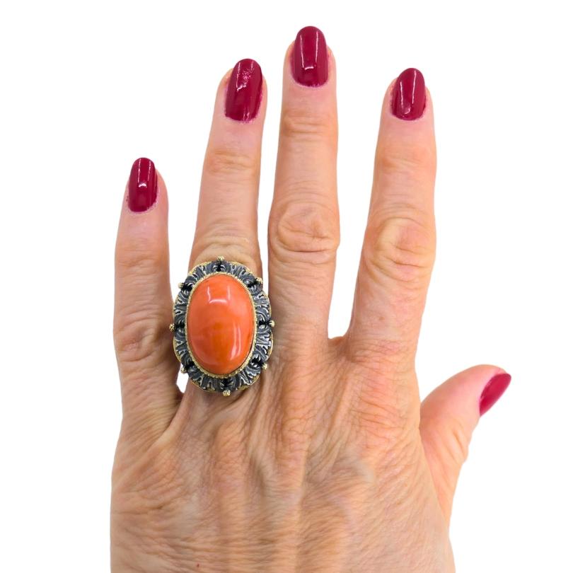 Mario Buccellati Ring Vintage Koralle Silber Gold Estate Jewelry im Angebot 3