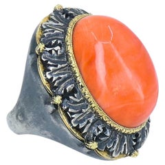 Mario Buccellati Ring Vintage Coral Silver Gold Estate Jewelry