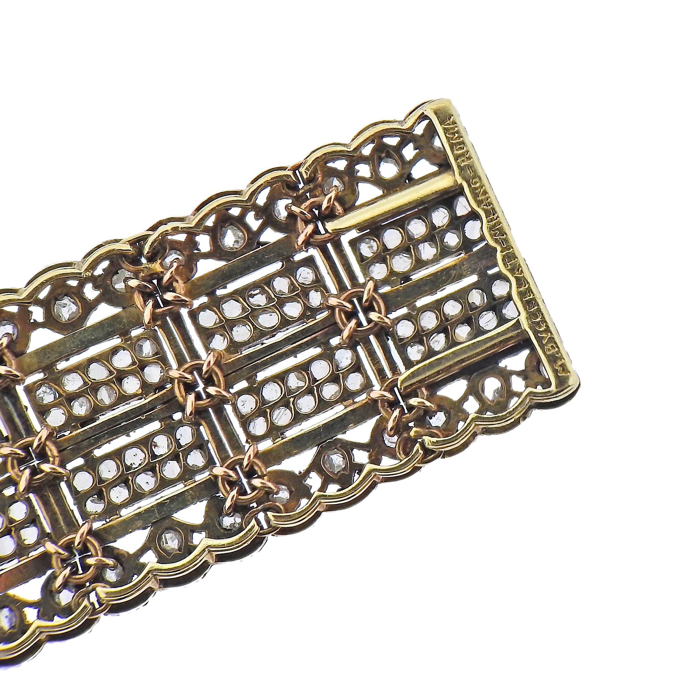Mario Buccellati Rose Cut Diamond Silver Gold Bracelet In Excellent Condition For Sale In New York, NY