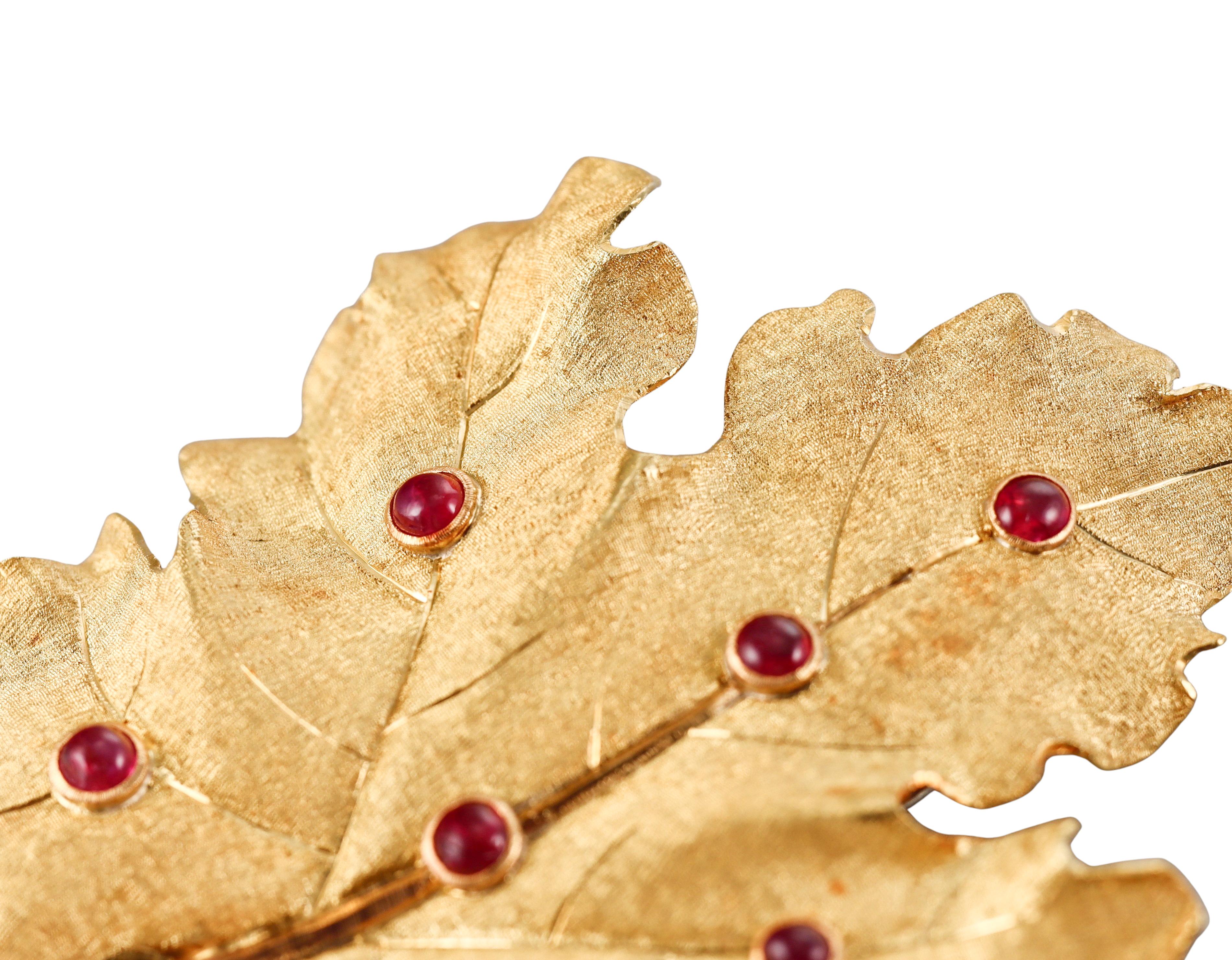 Mario Buccellati Ruby Gold Large Leaf Brooch - image 3