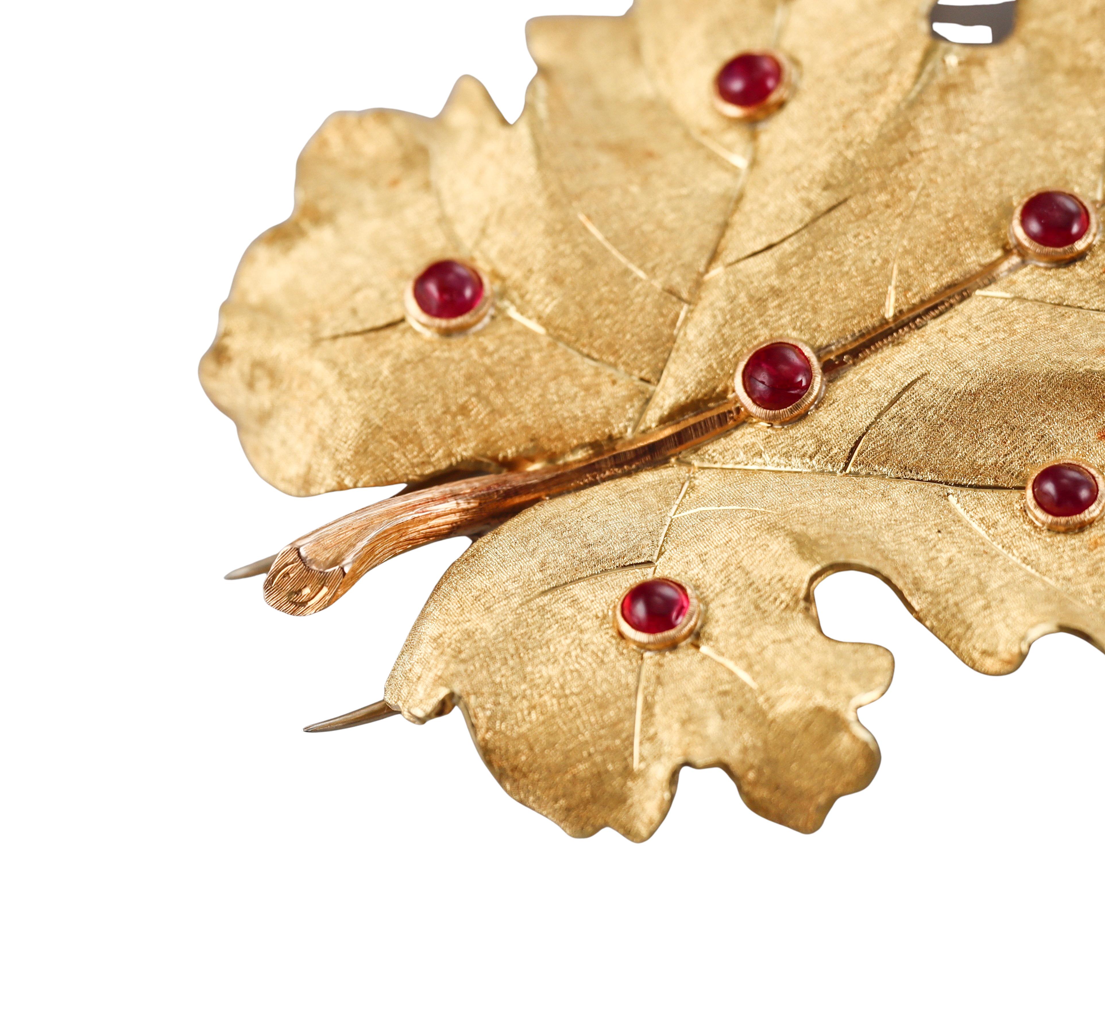 Mario Buccellati Ruby Gold Large Leaf Brooch - image 4