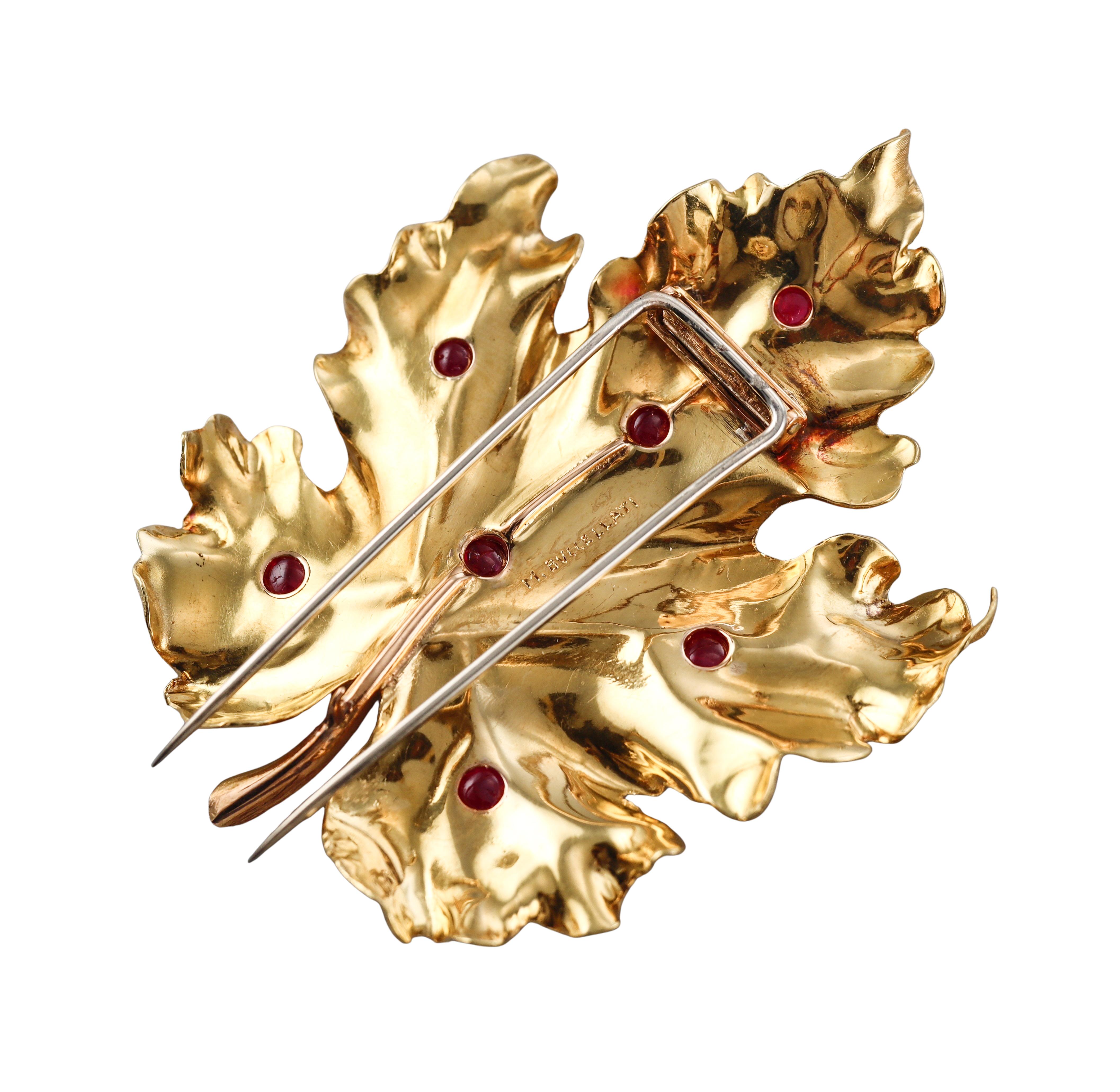 Mario Buccellati Ruby Gold Large Leaf Brooch - image 5