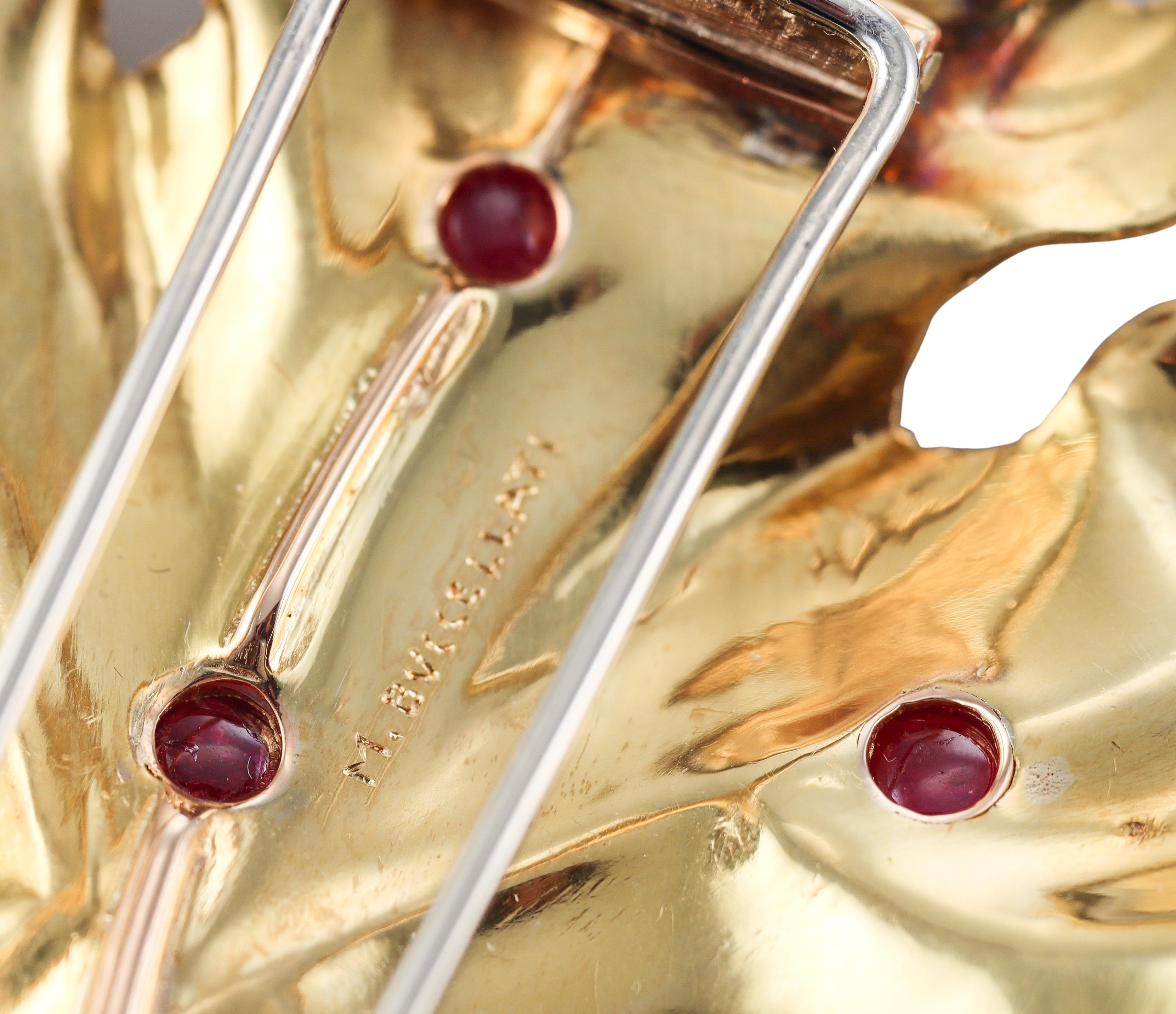 Mario Buccellati Ruby Gold Large Leaf Brooch - image 6