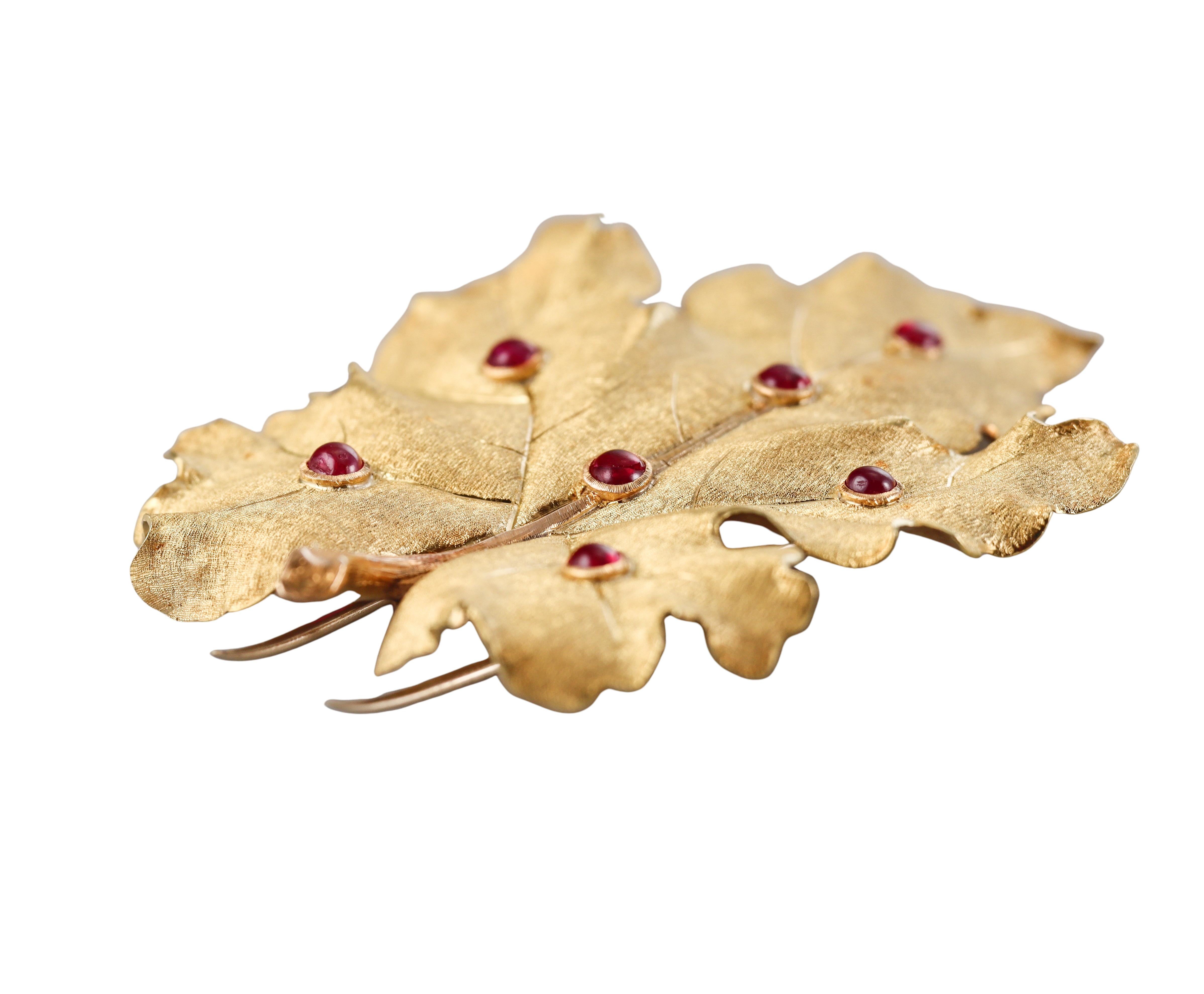 Mario Buccellati Ruby Gold Large Leaf Brooch - image 7