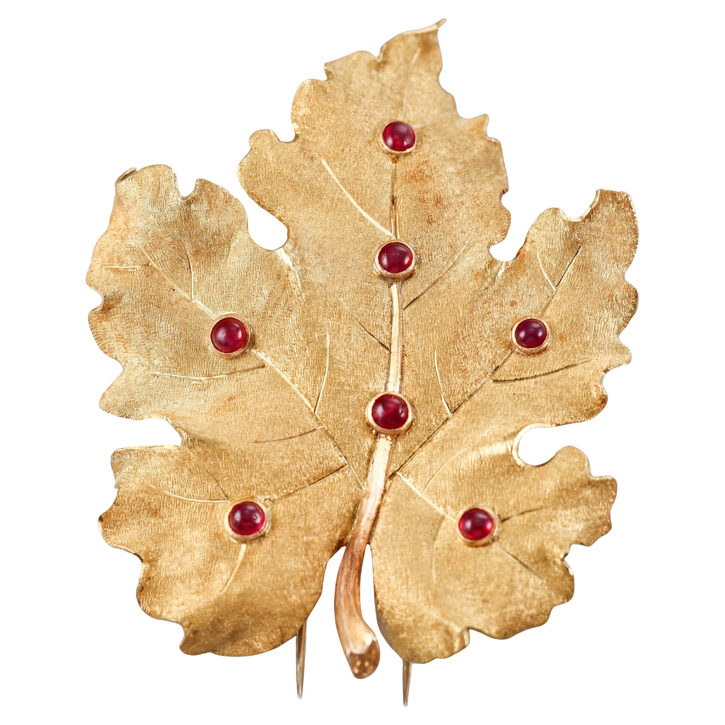 Mario Buccellati Ruby Gold Large Leaf Brooch