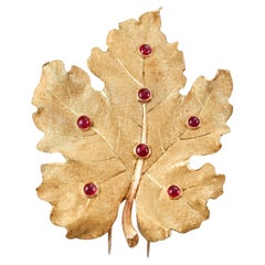 Mario Buccellati Ruby Gold Large Leaf Brooch