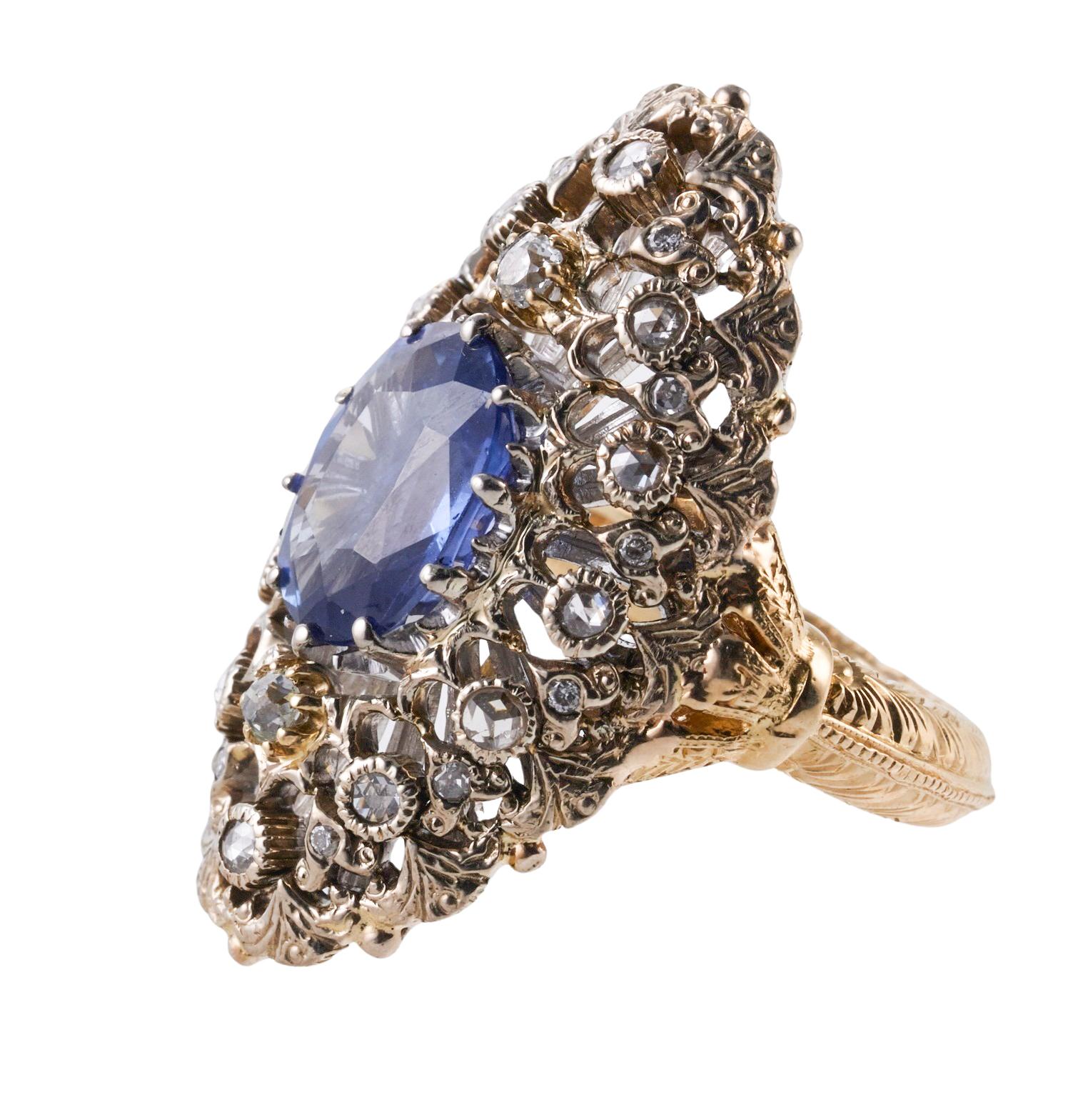 Oval Cut Mario Buccellati Sapphire Diamond Gold Ring For Sale