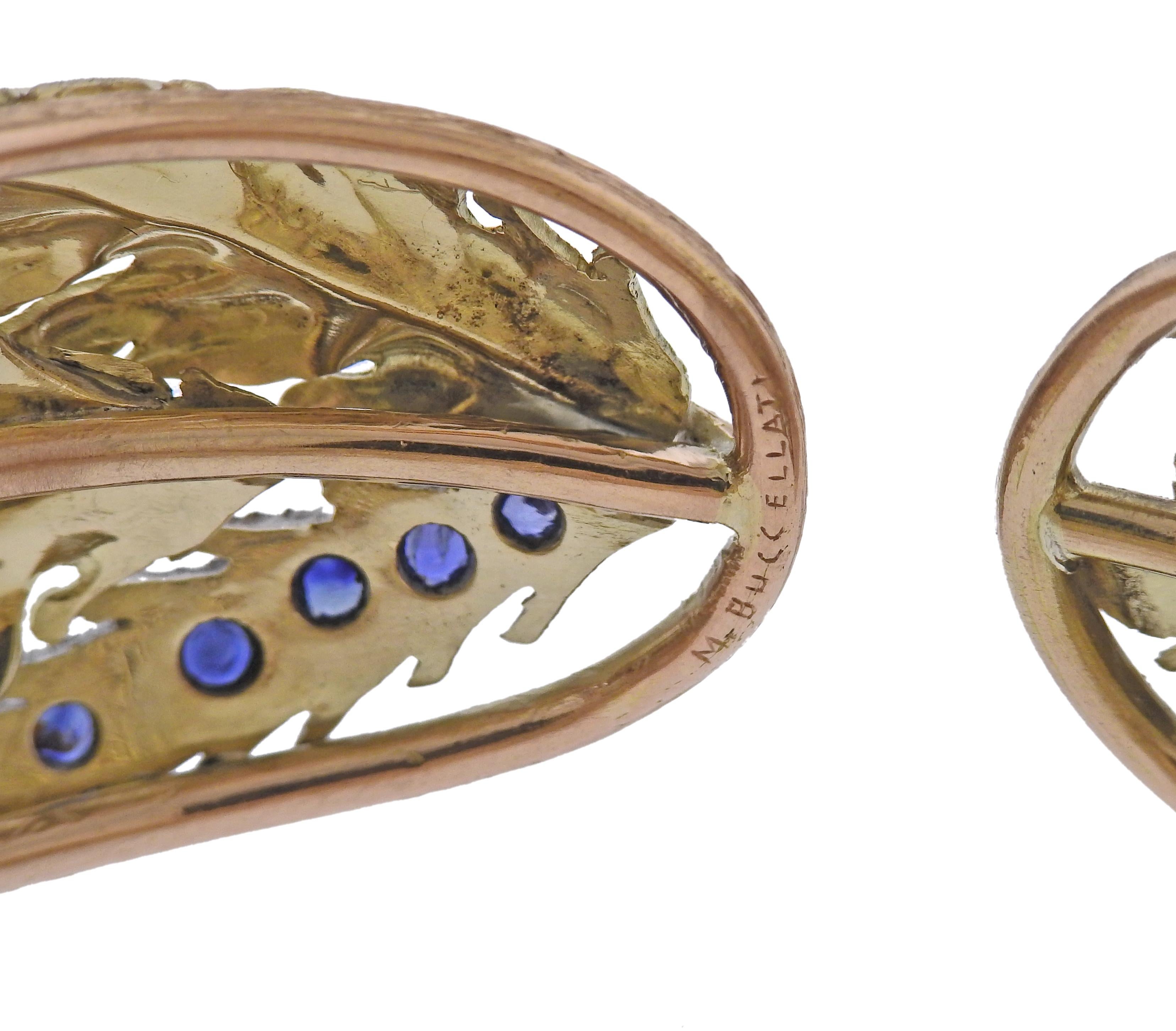 Round Cut Mario Buccellati Sapphire Gold Leaf Bracelet