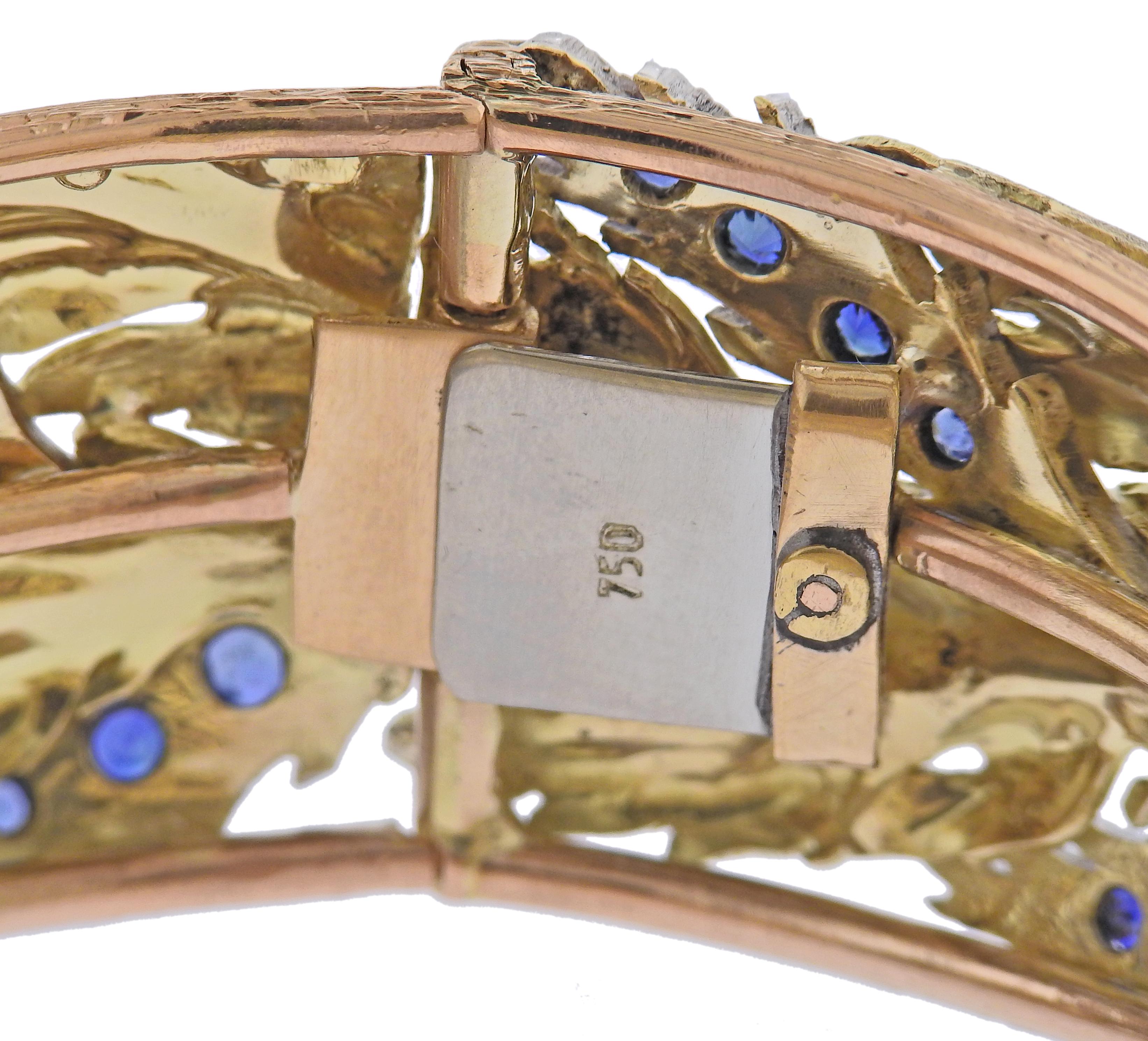Mario Buccellati Sapphire Gold Leaf Bracelet In Excellent Condition In New York, NY