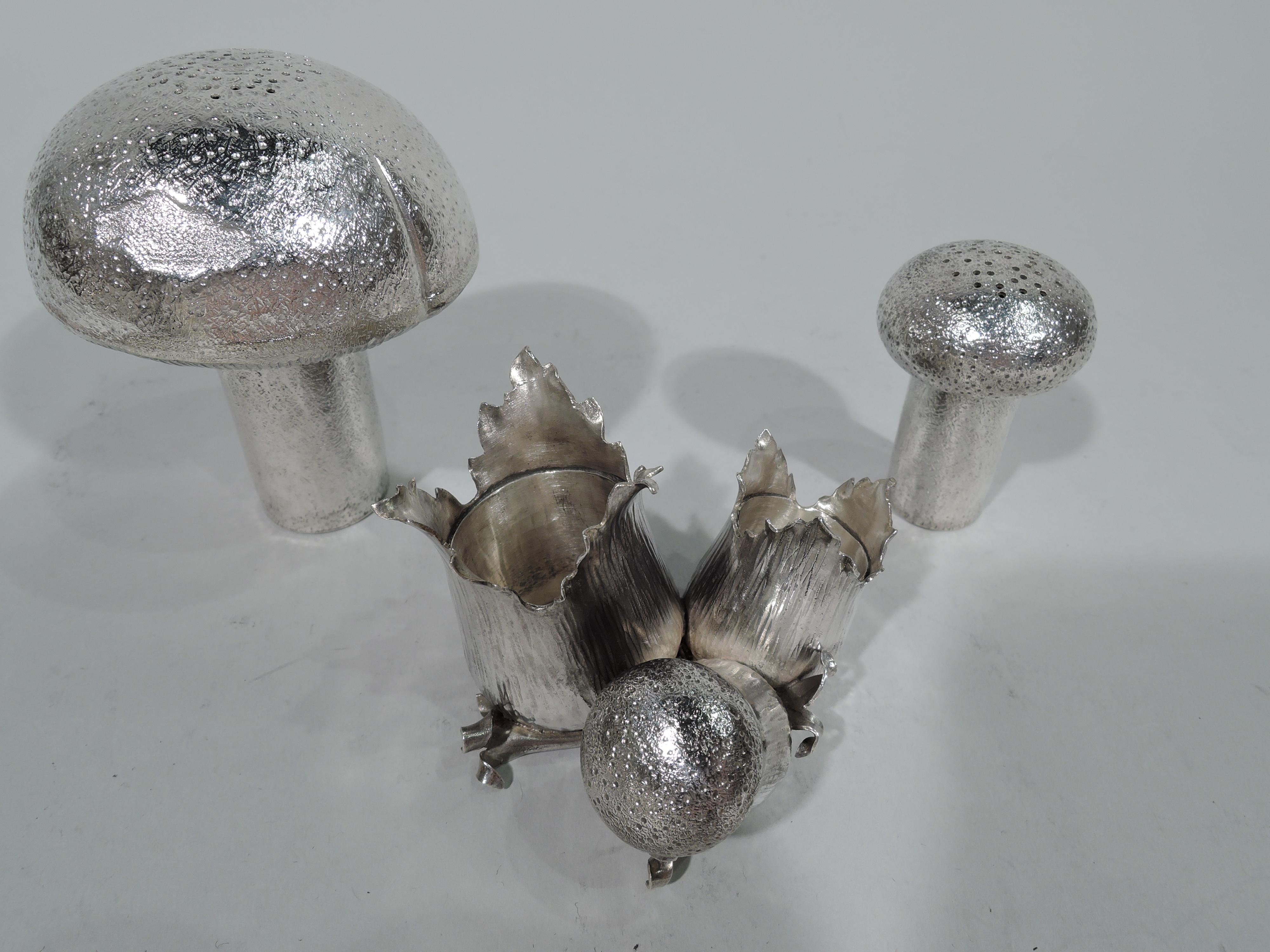 Mario Buccellati Sterling Silver Mushroom Salt and Pepper Shakers (20. Jahrhundert)
