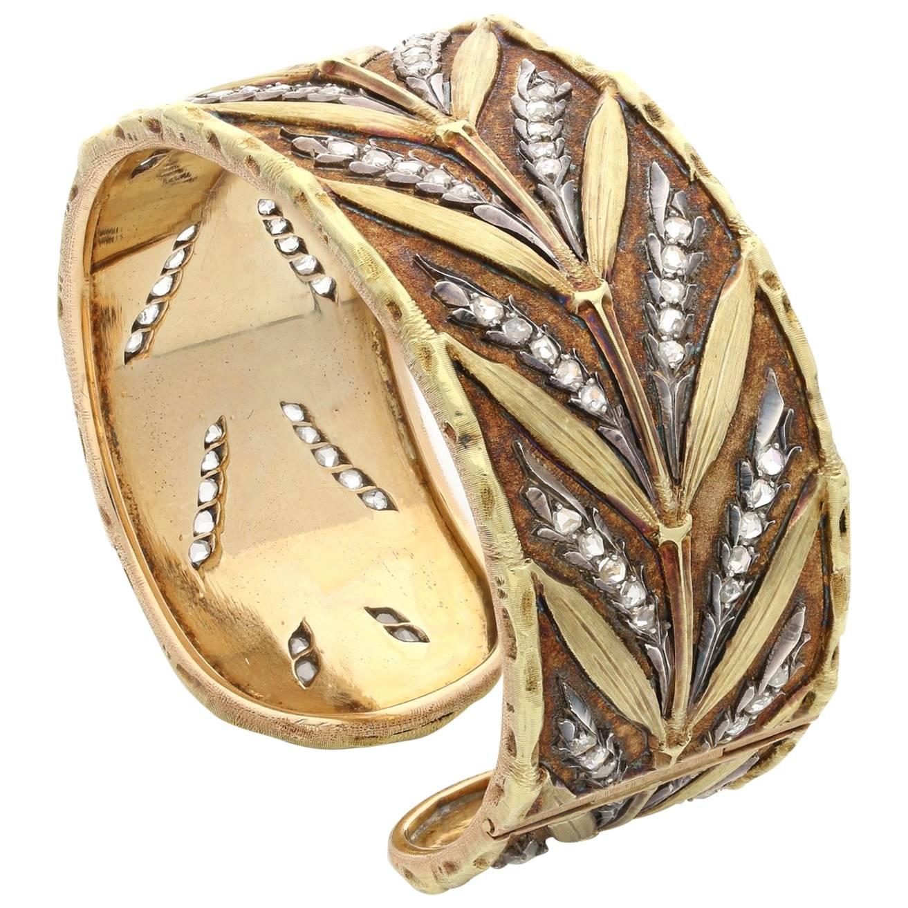 Mario Buccellati Three-Color Gold and Diamond Bangle, circa 1950s