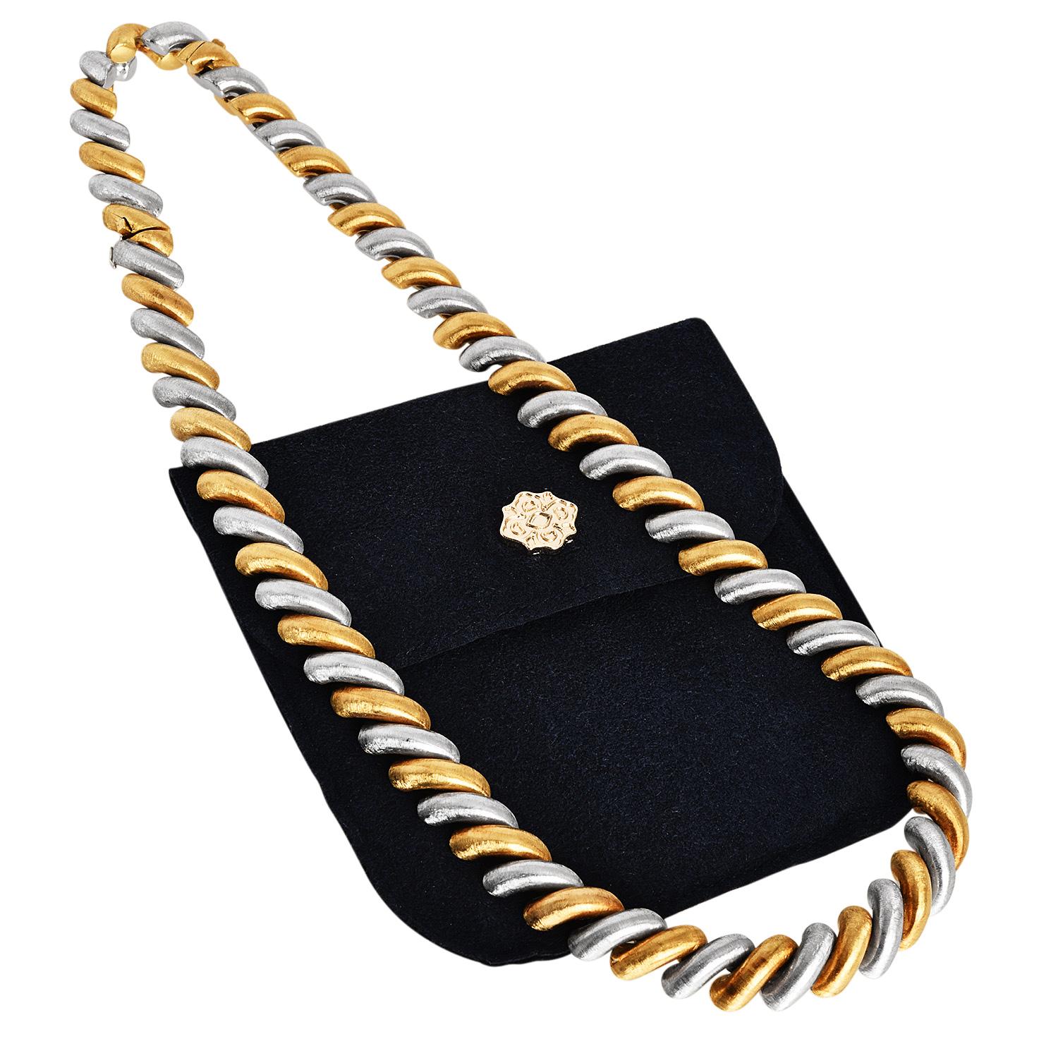 Mario Buccellati - Collier à maillons en satin d'or bicolore 18K Torsadé en vente 6