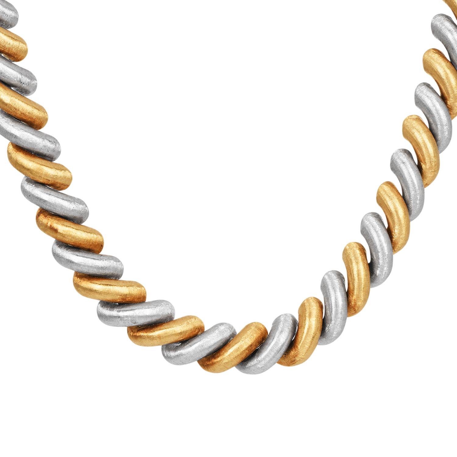 Mario Buccellati - Collier à maillons en satin d'or bicolore 18K Torsadé en vente 1