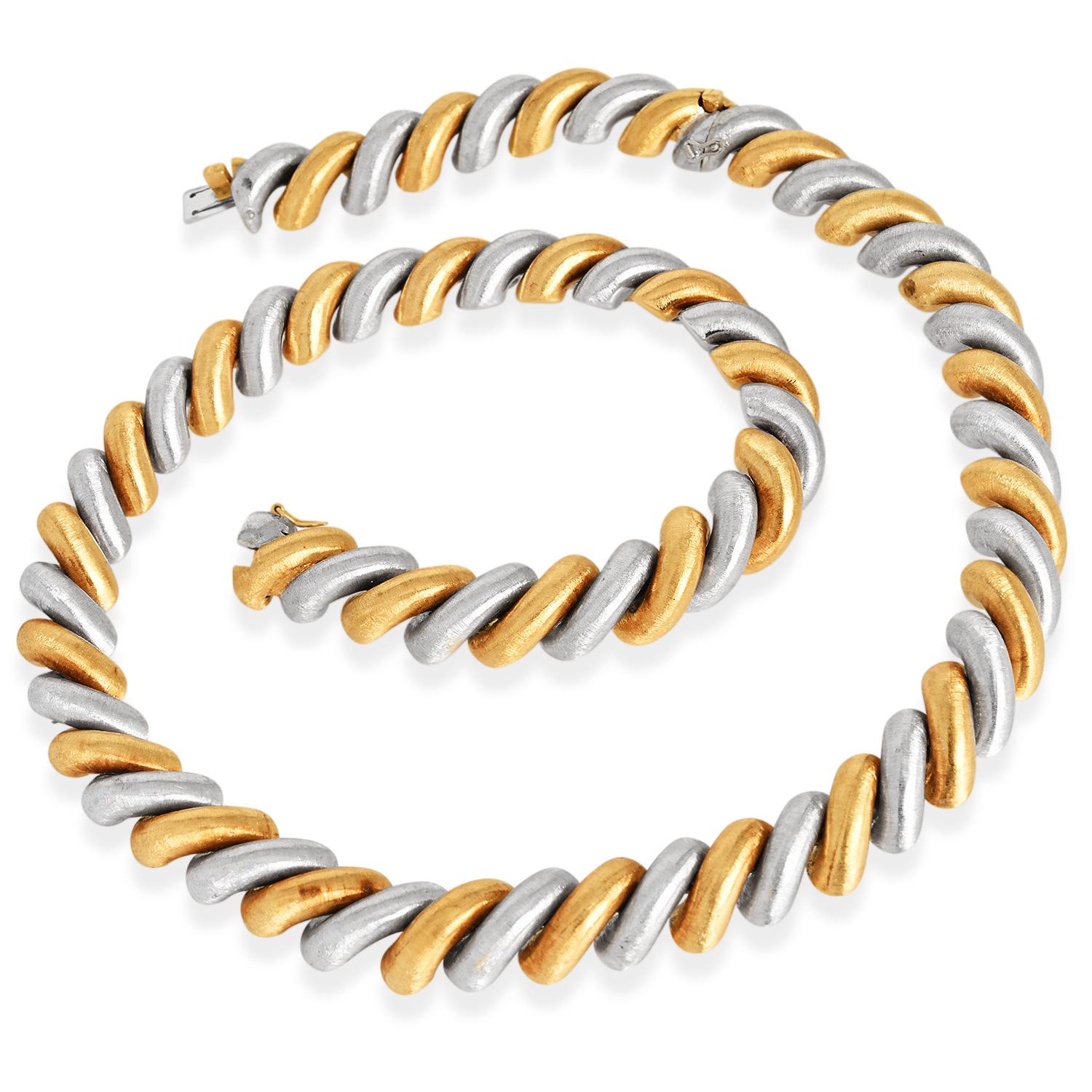 Mario Buccellati - Collier à maillons en satin d'or bicolore 18K Torsadé en vente 2