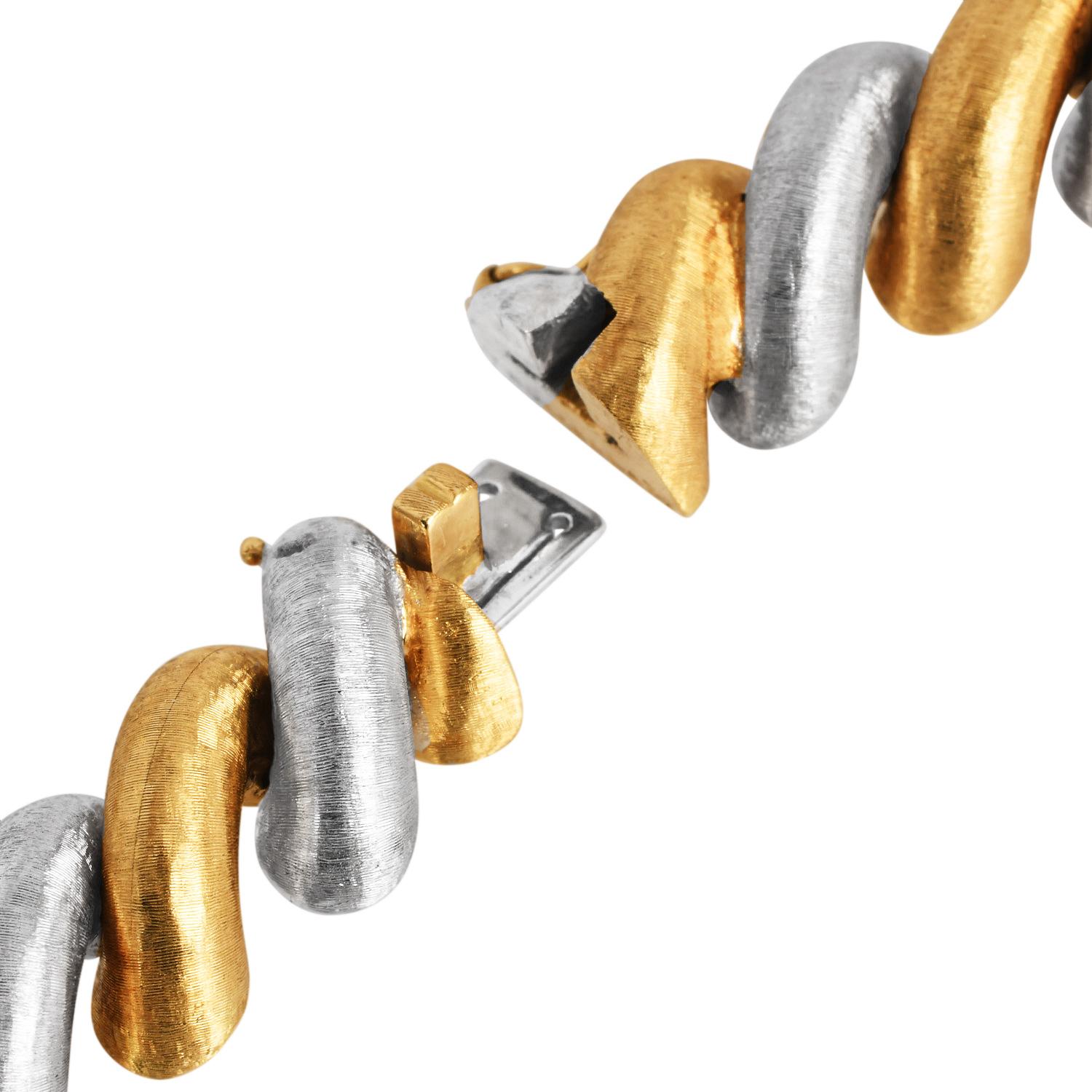 Mario Buccellati - Collier à maillons en satin d'or bicolore 18K Torsadé en vente 3