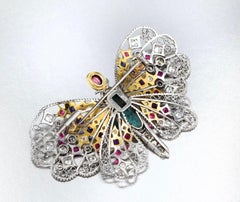 Mario Buccellati Turquoise Ruby, Sapphire and Diamond Butterfly Pin