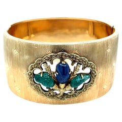 Mario Buccellati Tutti Frutti Sapphire Emerald 1960 Gold Cuff Bracelet