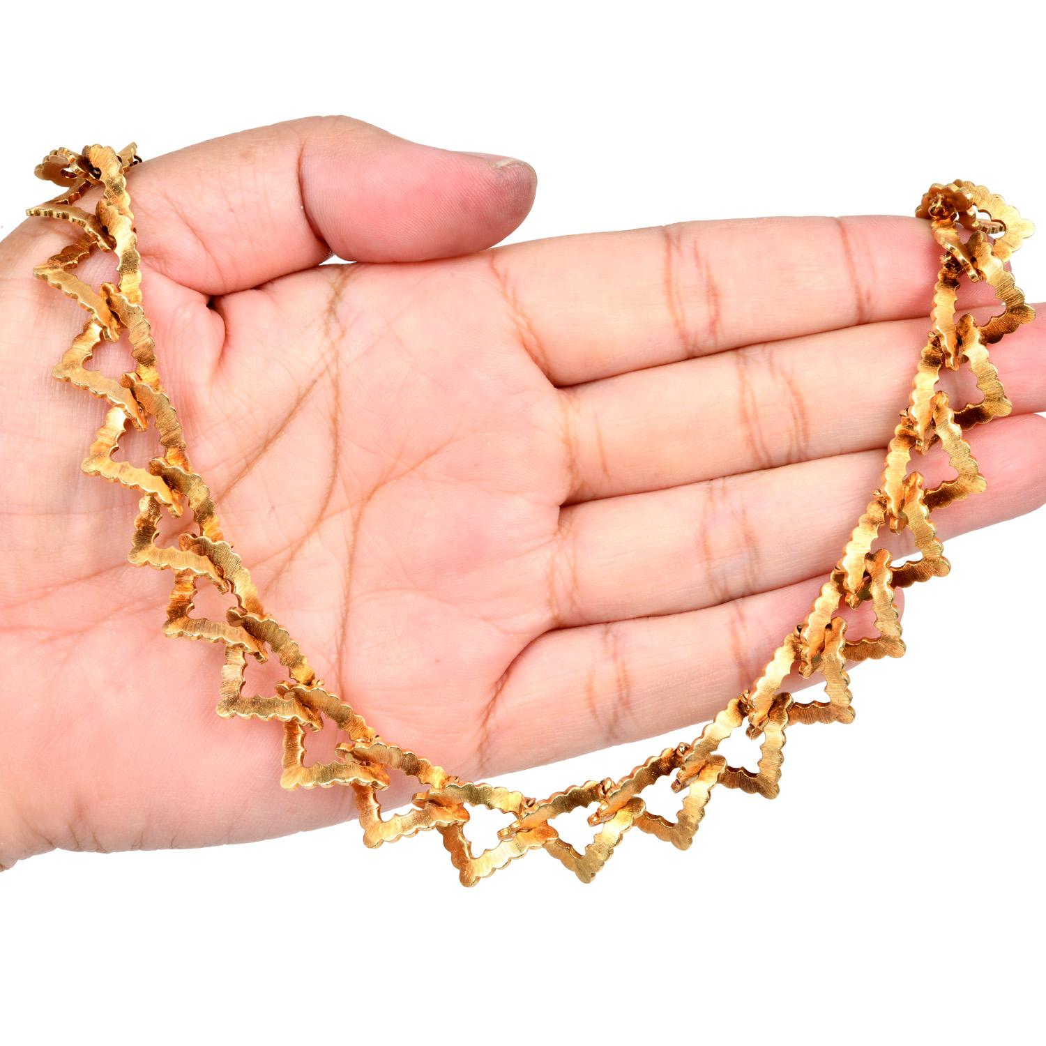Mario Buccellati Unique 18K Gold Triangle Satin Link Necklace For Sale 1