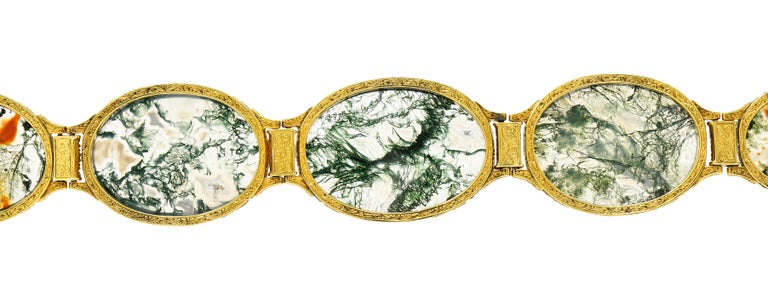 Mario Buccellati Victorian Moss Agate 18 Karat Gold Foliate Antique Bracelet 6