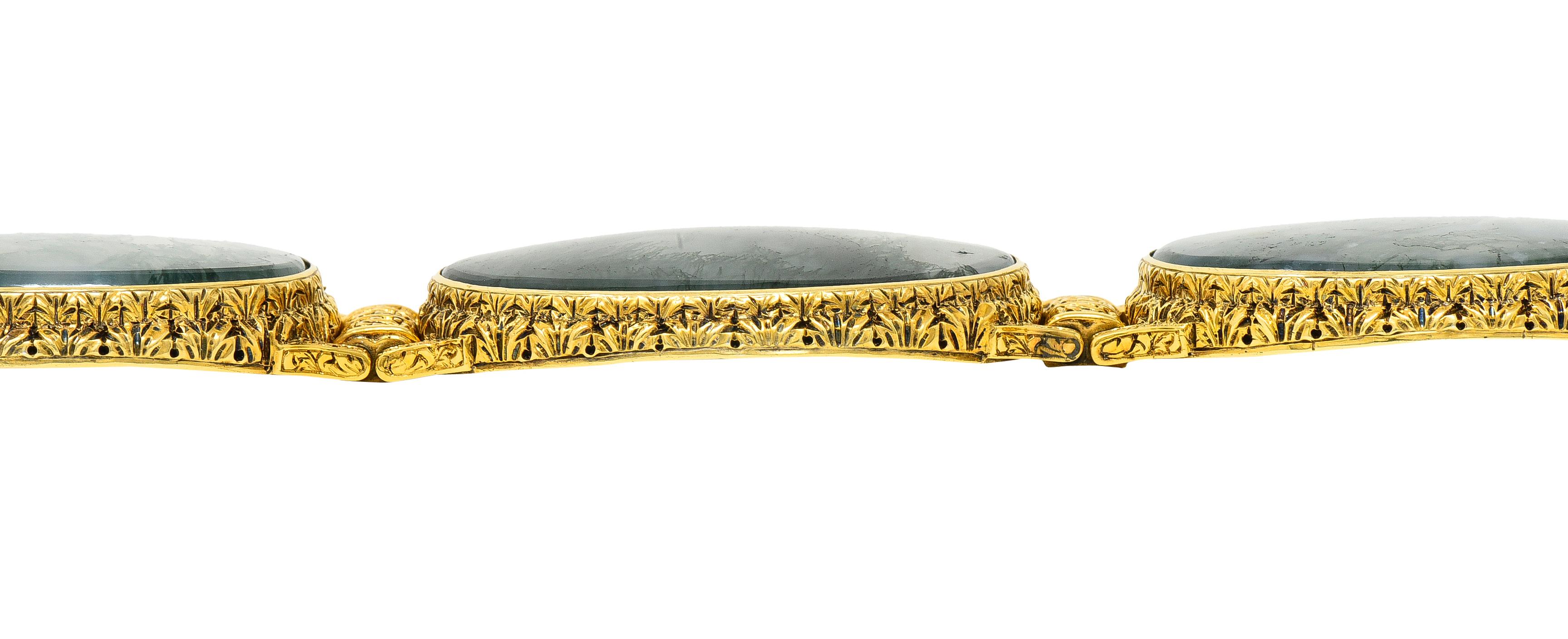 Mario Buccellati Victorian Moss Agate 18 Karat Gold Foliate Antique Bracelet 6
