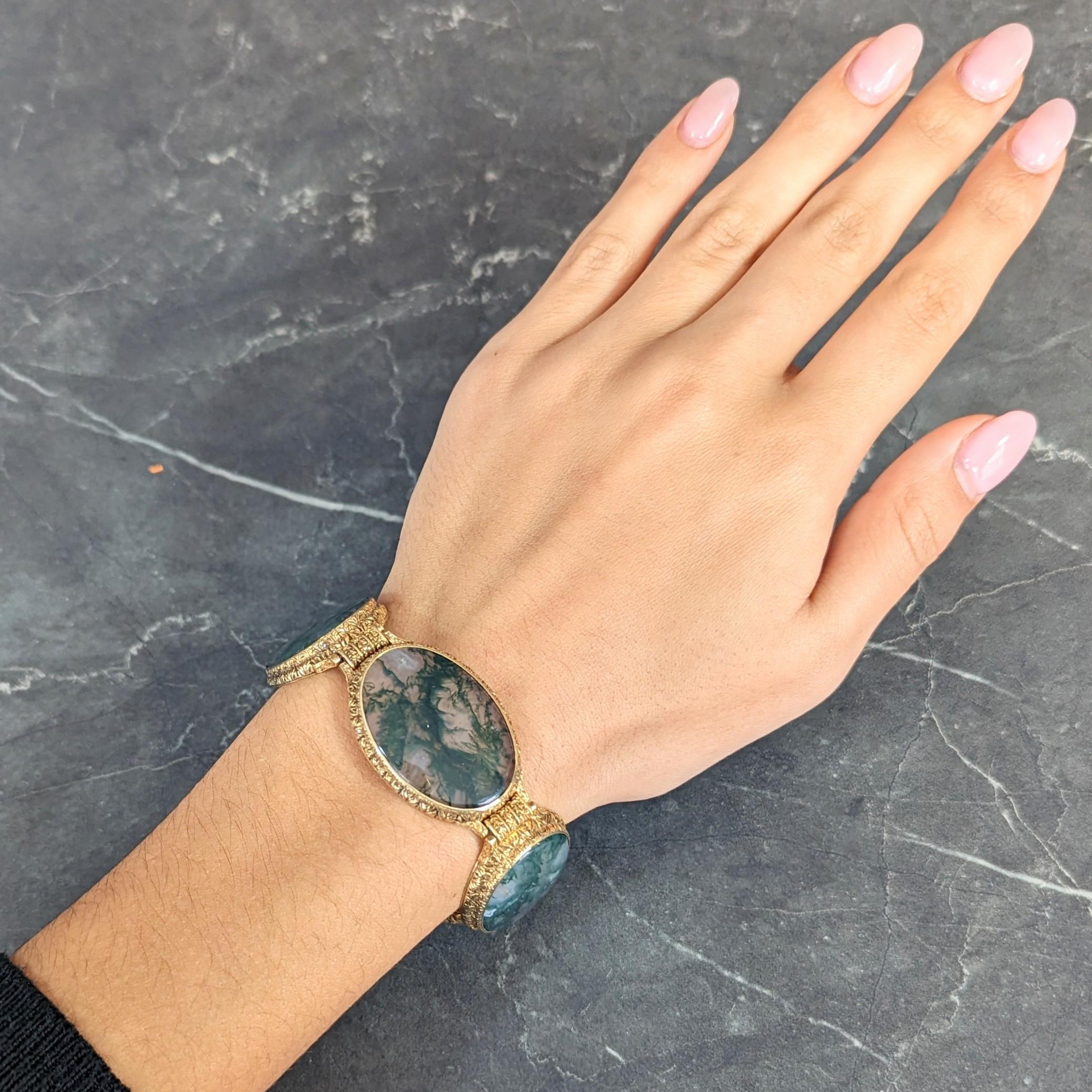 Mario Buccellati Victorian Moss Agate 18 Karat Gold Foliate Antique Bracelet 8