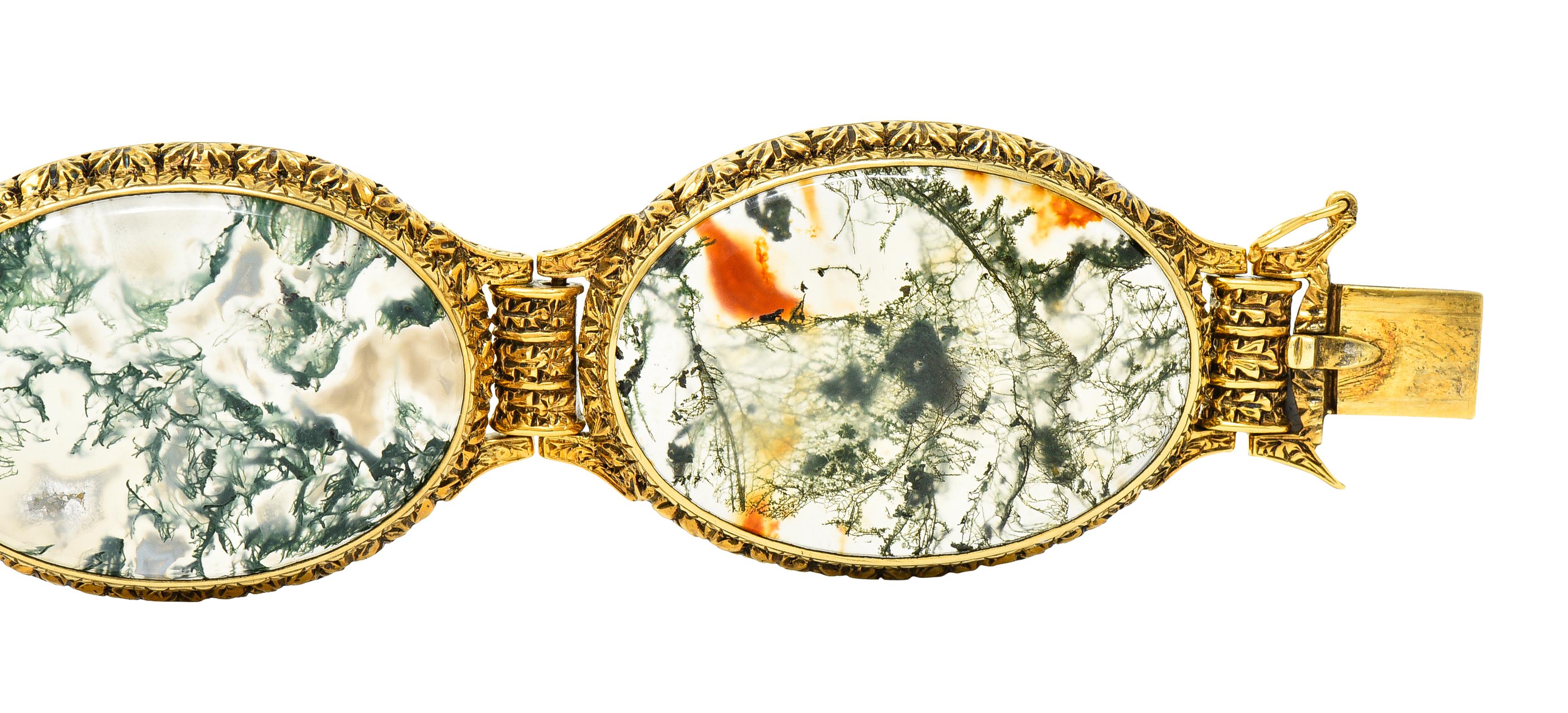 Mario Buccellati Victorian Moss Agate 18 Karat Gold Foliate Antique Bracelet 1