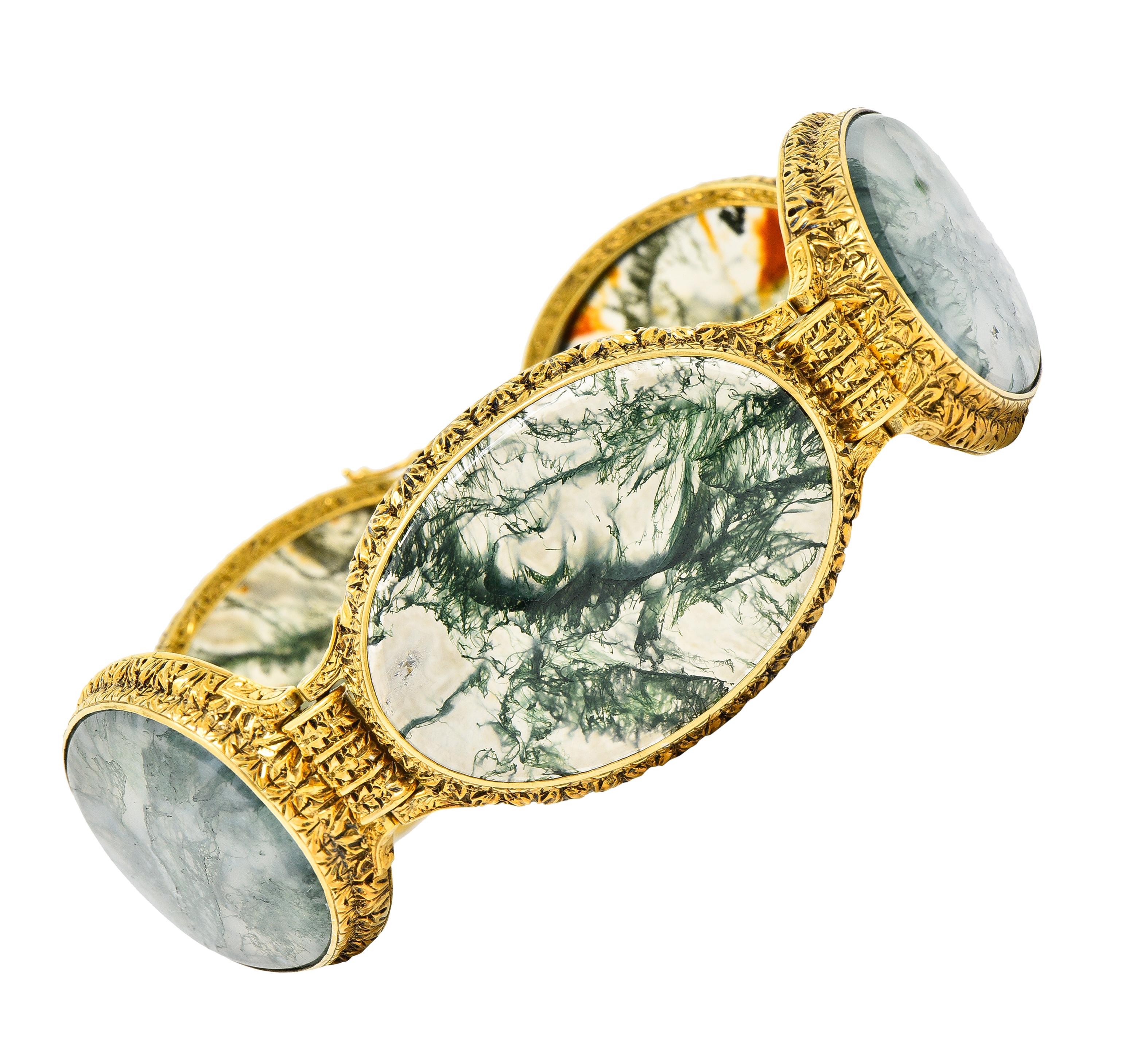 Mario Buccellati Victorian Moss Agate 18 Karat Gold Foliate Antique Bracelet 3