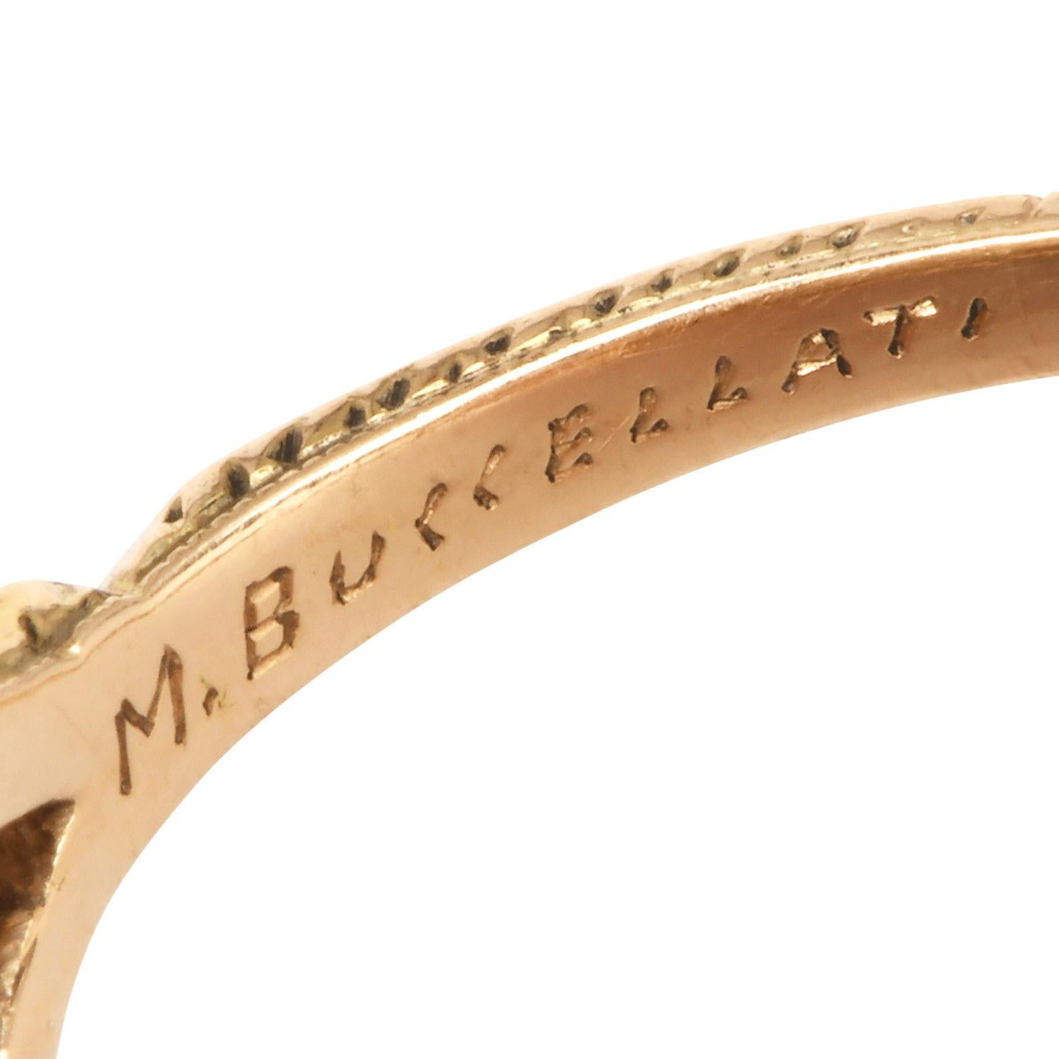 Mario Buccellati Anello con tre pietre e diamanti in oro 18 carati a cupola filigranata in vendita 1