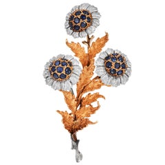 Mario Buccellati Vintage 18K Two-Tone Sapphire Flower Brooch