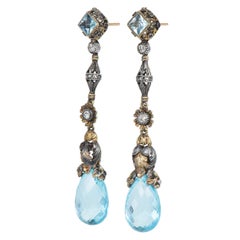 Mario Buccellati Vintage Aquamarine Silver Gold Chandelier Earrings