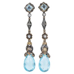 Mario Buccellati Vintage Aquamarine Silver Gold Chandelier Earrings