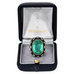 Mario Buccellati Vintage Colombian Emerald 8.30cts Diamond 18K Gold Cocktail Rin