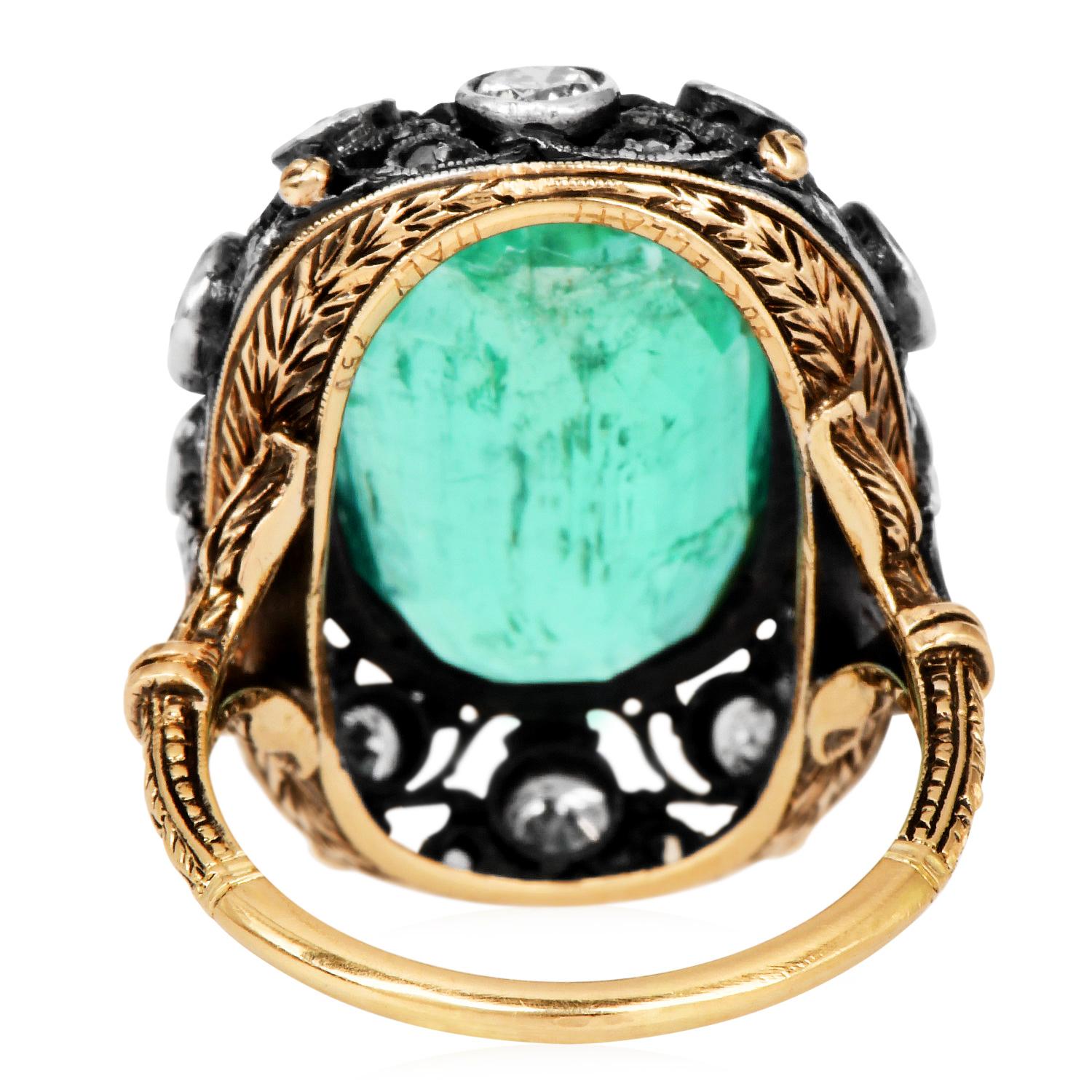 Mario Buccellati Vintage Colombian Emerald 8.30cts Diamond 18K Gold Cocktail Rin In Excellent Condition In Miami, FL