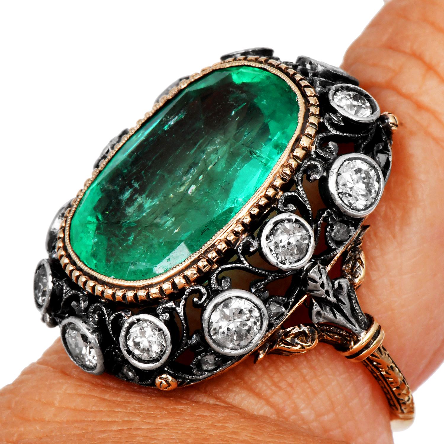 Mario Buccellati Vintage Colombian Emerald 8.30cts Diamond 18K Gold Cocktail Rin 1