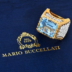 Mario Buccellati Vintage Diamond Aquamarine 18K Gold Cocktail Ring