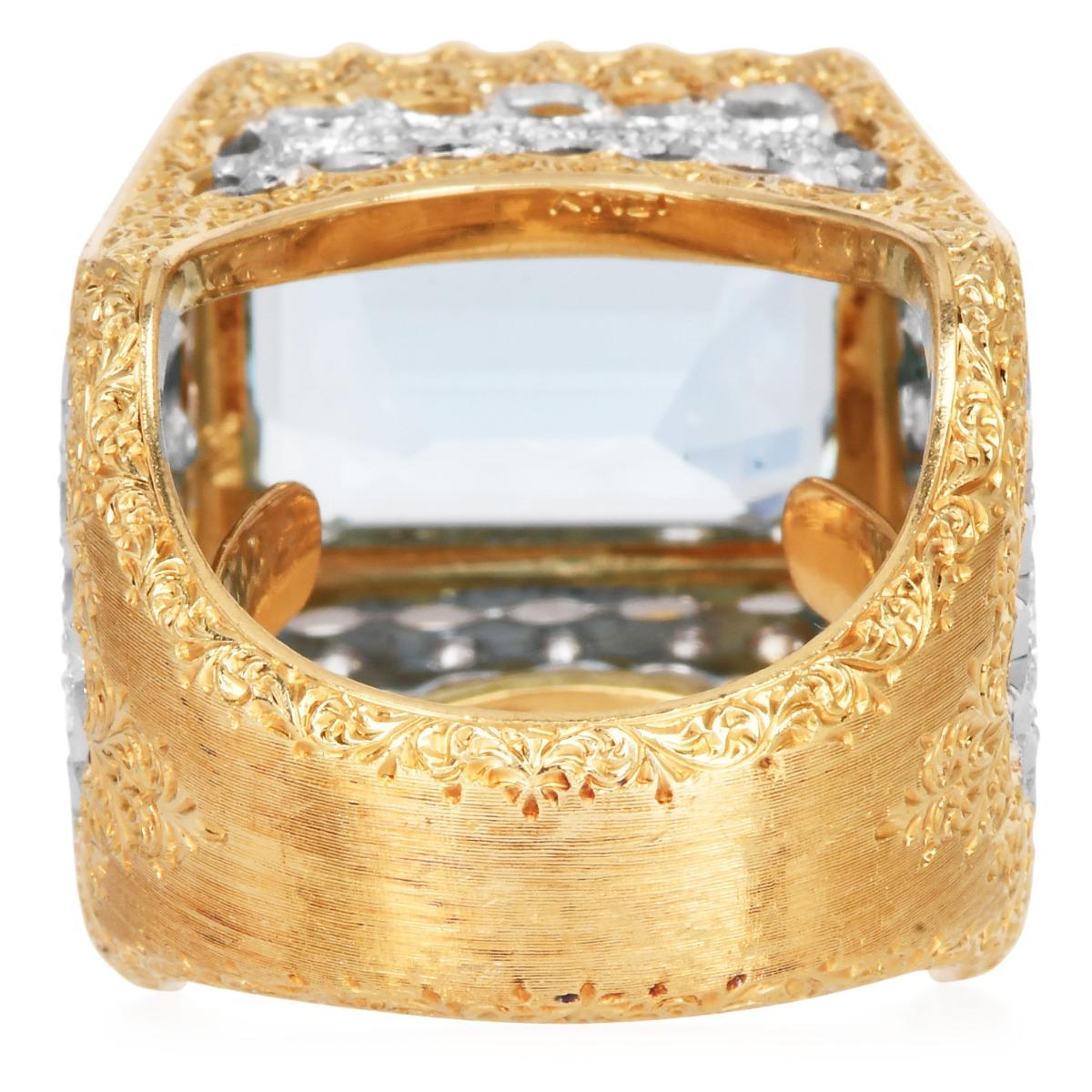 Mario Buccellati Anello da cocktail vintage con diamante e acquamarina in oro 18 carati In condizioni ottime in vendita a Miami, FL