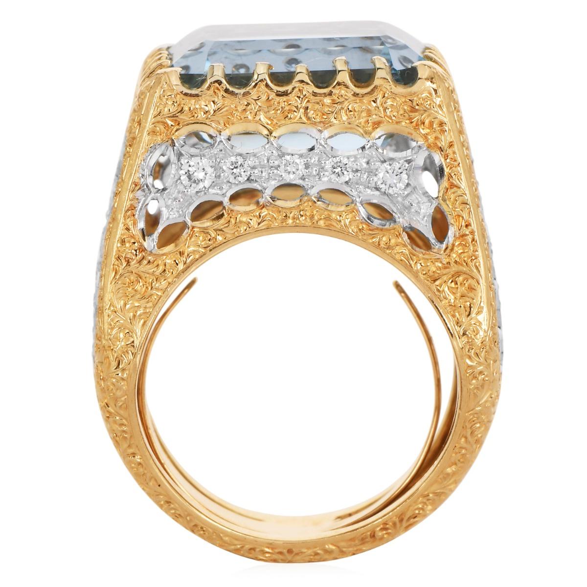 da uomo o donna Mario Buccellati Anello da cocktail vintage con diamante e acquamarina in oro 18 carati in vendita