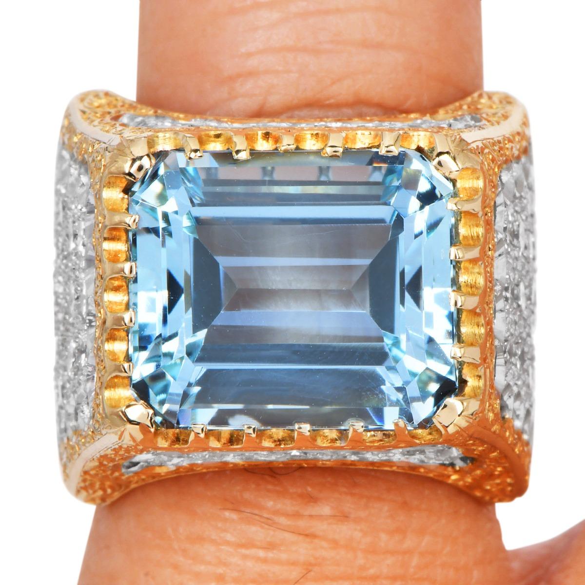 Mario Buccellati Anello da cocktail vintage con diamante e acquamarina in oro 18 carati in vendita 1