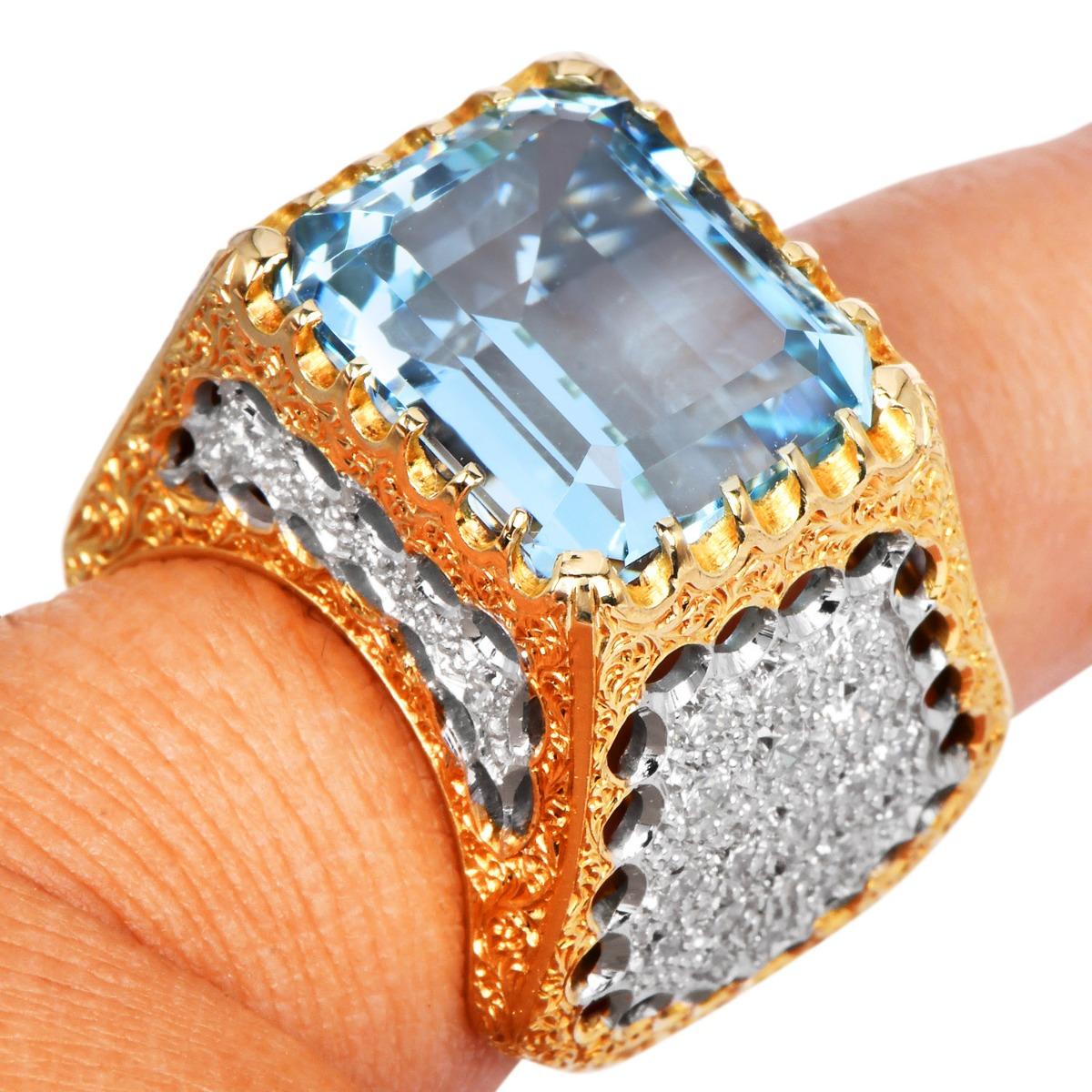 Mario Buccellati Anello da cocktail vintage con diamante e acquamarina in oro 18 carati in vendita 2