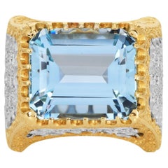 Mario Buccellati Anello da cocktail vintage con diamante e acquamarina in oro 18 carati